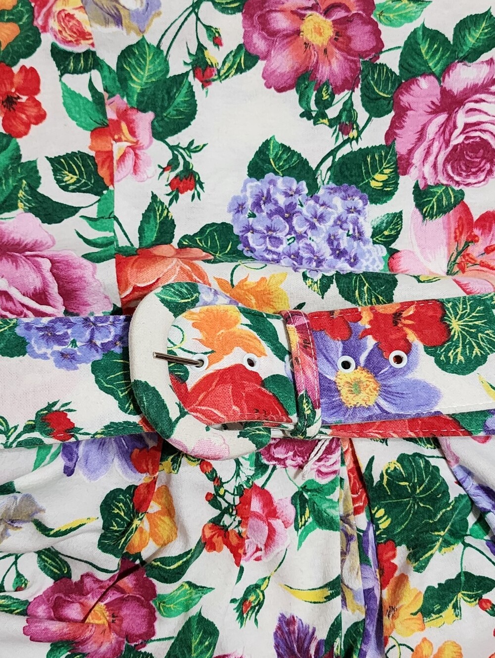 Vtg 80s 90s Floral Fit Flare Dress Belted Full Skirt Cottagecore Garden Party - Picture 7 of 13
